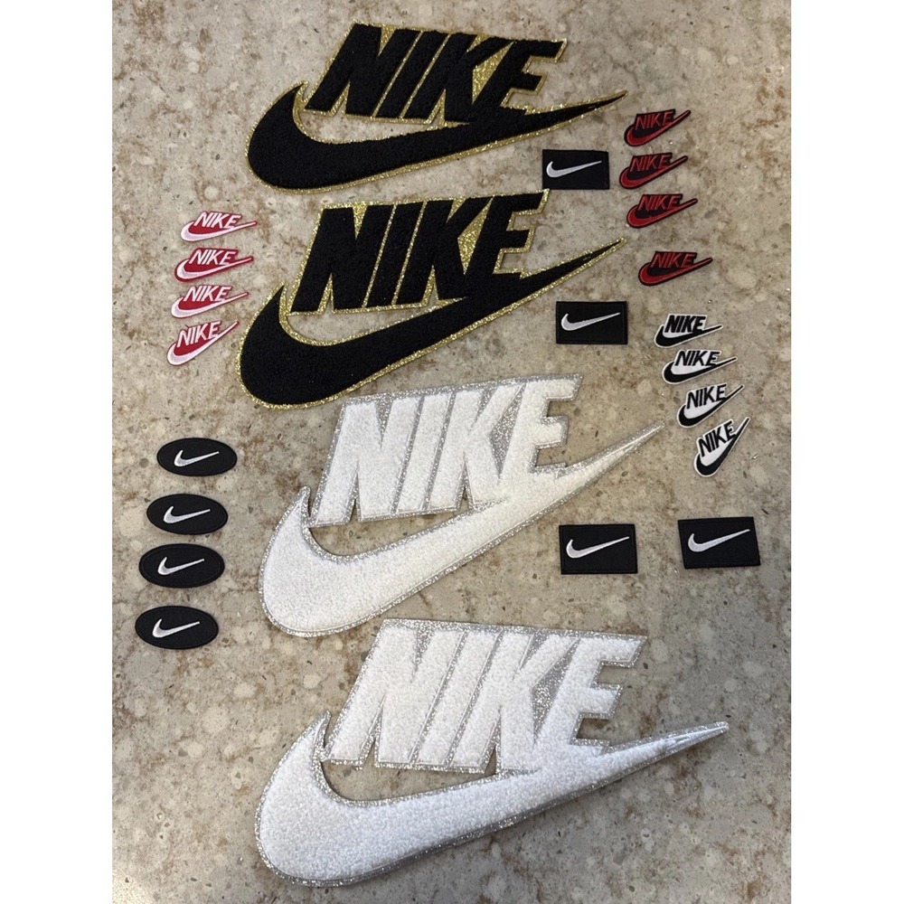 24 EMBROIDERED NIKE SWOOSH IRON- ON PATCHS Various Sizes
